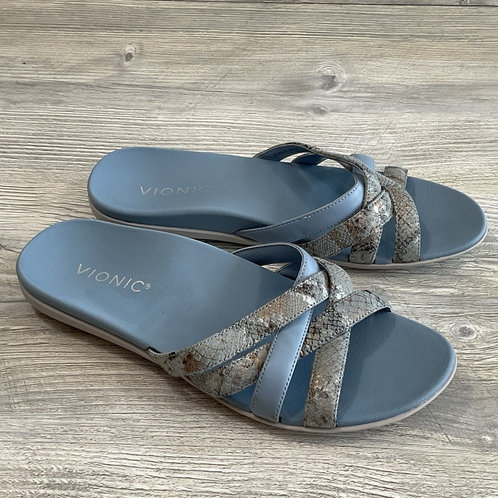 Vionic Dava Blue Casual Walking Flip Flop Slide Sandals Women's Size 6.5M